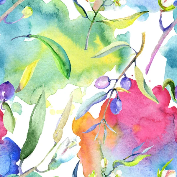 Zeytin suluboya arka plan illüstrasyon ayarlayın. Sorunsuz arka plan deseni. Kumaş duvar kağıdı yazdırma doku.