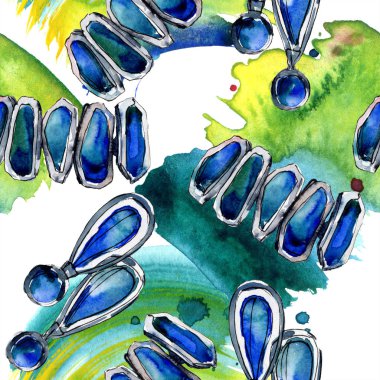 Giyim aksesuarları trendy moda kıyafet ayarlayın. Suluboya arka plan illüstrasyon küme. Suluboya çizim moda aquarelle. Sorunsuz arka plan deseni. Kumaş duvar kağıdı yazdırma doku.