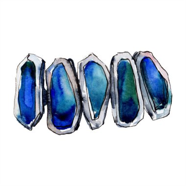 Bilezik moda glamour illüstrasyon suluboya tarzında bir eskiz. Giyim aksesuarları trendy moda kıyafet ayarlayın. Aquarelle moda kroki arka plan için. Suluboya çizim aquarelle izole.