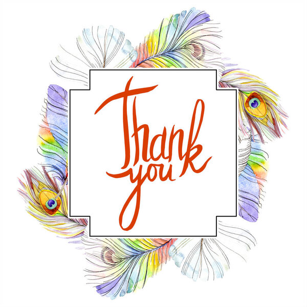 Красочное птичье перо из изолированного крыла. Перо Aquarelle для рамки или границы. Набор акварельных фонов. Акварель для рисования акварелью. Граничный орнамент
.