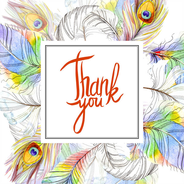 Красочное птичье перо из изолированного крыла. Перо Aquarelle для рамки или границы. Набор акварельных фонов. Акварель для рисования акварелью. Граничный орнамент
.