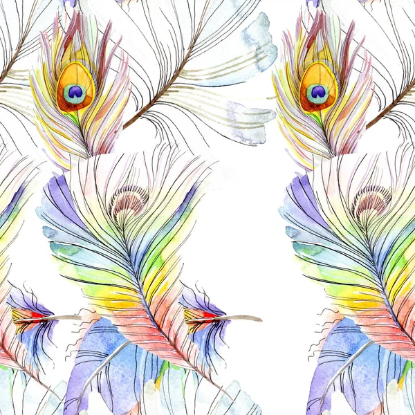 Renkli Kuş Tüyü Izole Wing Suluboya Arka Plan Illüstrasyon Küme — Stok fotoğraf