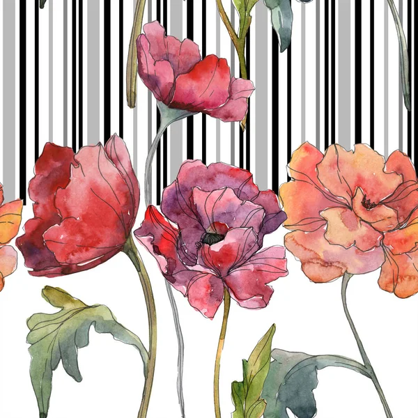 Red Poppy Floral Botanical Flower Wild Spring Leaf Watercolor Illustration — Stock Photo, Image