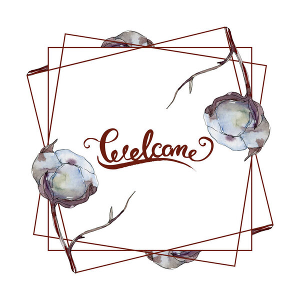 White cotton floral botanical flower. Wild spring leaf wildflower isolated. Watercolor background illustration set. Watercolour drawing fashion aquarelle isolated. Frame border ornament square.