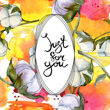 Pamuk botanik çiçek. Vahşi bahar yaprak izole kır çiçeği. Suluboya arka plan illüstrasyon küme. Suluboya çizim moda aquarelle izole. Çerçeve kenarlığı süsleme Meydanı.