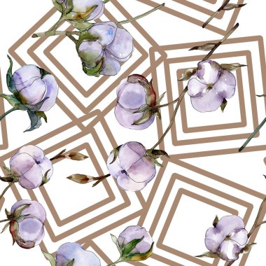 Pamuk çiçek. Suluboya arka plan illüstrasyon küme. Sorunsuz arka plan deseni. 