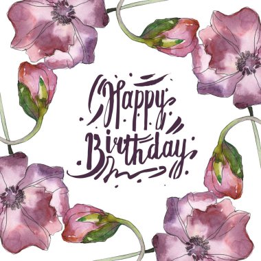 Mor kırmızı haşhaş botanik çiçek. Vahşi bahar yaprak izole kır çiçeği. Suluboya arka plan illüstrasyon küme. Suluboya çizim moda aquarelle izole. Çerçeve kenarlığı süsleme Meydanı.