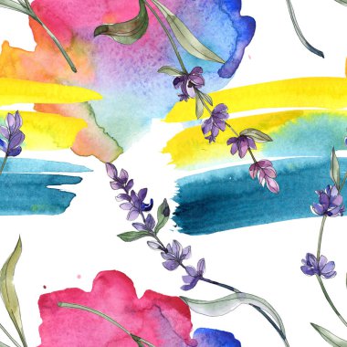 Mor lavanta. Suluboya resim kümesi. Sorunsuz arka plan deseni. Kumaş duvar kağıdı yazdırma doku.