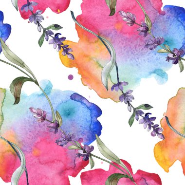 Mor lavanta. Suluboya resim kümesi. Sorunsuz arka plan deseni. Kumaş duvar kağıdı yazdırma doku.