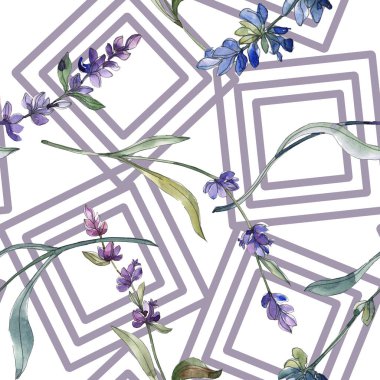 Mor lavanta. Suluboya resim kümesi. Sorunsuz arka plan deseni. Kumaş duvar kağıdı yazdırma doku.