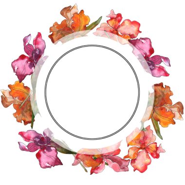 Kırmızı ve mor botanik çiçek. Vahşi bahar yaprak izole kır çiçeği. Suluboya arka plan illüstrasyon küme. Suluboya çizim moda aquarelle izole. Çerçeve kenarlığı süsleme Meydanı.