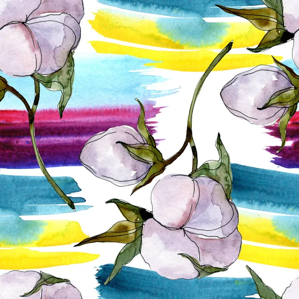 Βαμβακερο Λουλουδια Ακουαρέλα Φόντο Εικόνα Σύνολο Απρόσκοπτη Υπόβαθρο Μοτίβο — Φωτογραφία Αρχείου