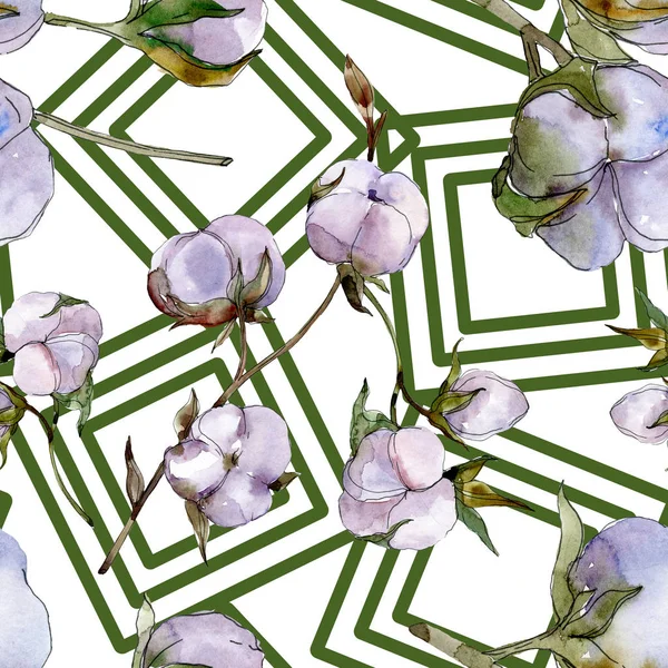 Βαμβακερο Λουλουδια Ακουαρέλα Φόντο Εικόνα Σύνολο Απρόσκοπτη Υπόβαθρο Μοτίβο — Φωτογραφία Αρχείου