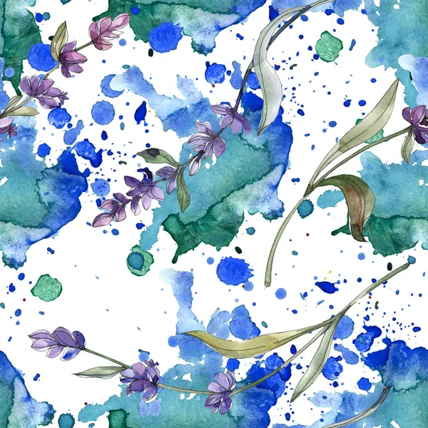 Purple Lavender Watercolor Illustration Set Seamless Background Pattern Fabric Wallpaper — Stock Photo, Image
