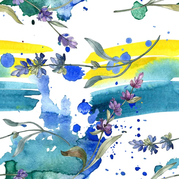 Fialové Levandule Sada Akvarel Ilustrace Vzor Bezešvé Pozadí Fabric Tapety — Stock fotografie