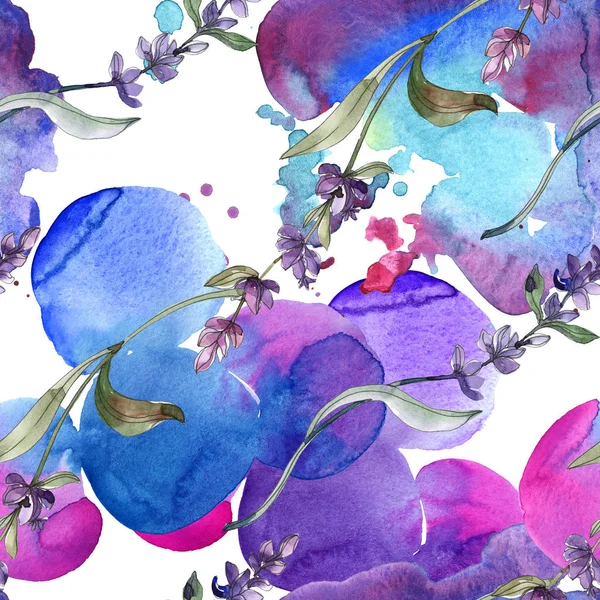 Paarse Lavendel Aquarel Illustratie Set Naadloze Achtergrondpatroon Structuur Behang Print — Stockfoto