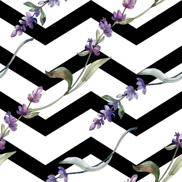 Purple lavender. Watercolor illustration set. Seamless background pattern. Fabric wallpaper print texture.
