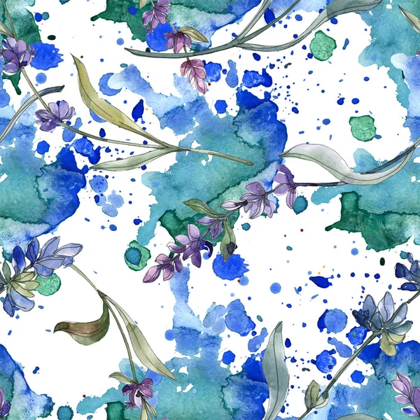 Purple Lavender Watercolor Illustration Set Seamless Background Pattern Fabric Wallpaper — Stock Photo, Image