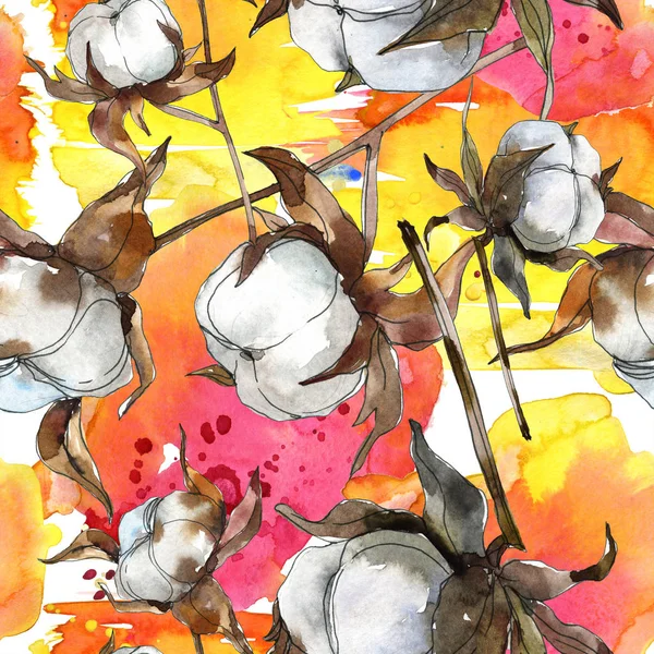 Baumwolle Blumen Botanische Blume Aquarell Hintergrundillustration Set Aquarellzeichnung Modeaquarell Isoliert — Stockfoto
