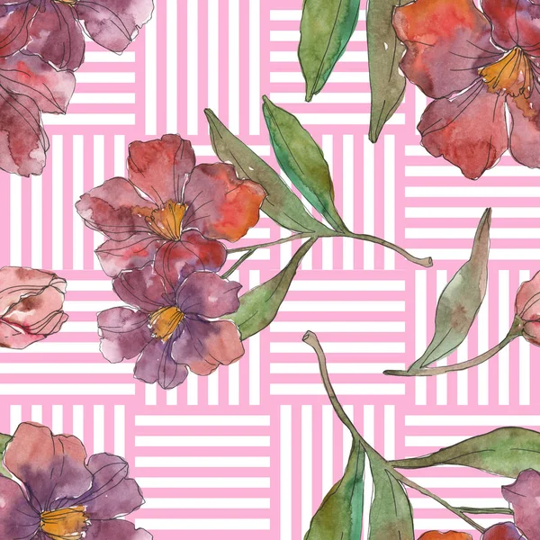 红色和紫色的山茶花 水彩插图集 无缝的背景模式 织物壁纸打印纹理 — 图库照片