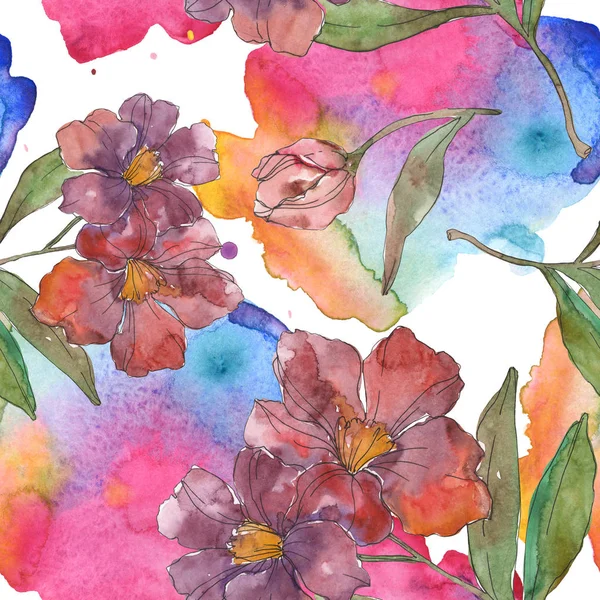 Red Purple Camellia Flowers Watercolor Illustration Set Seamless Background Pattern — Stock Photo, Image