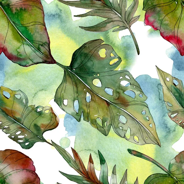 Екзотичні Листя Тропічної Зеленої Пальми Акварельні Ілюстрації Безшовний Фон — стокове фото