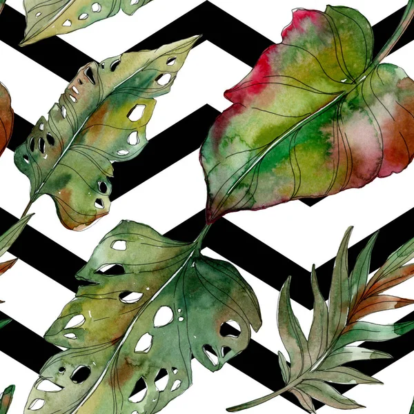이국적인 선으로 나뭇잎 수채화 — 스톡 사진