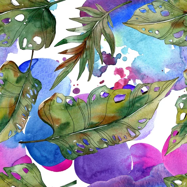 Экзотические Тропические Листья Пальмы Акварель Иллюстрация Бесшовный Фон — стоковое фото