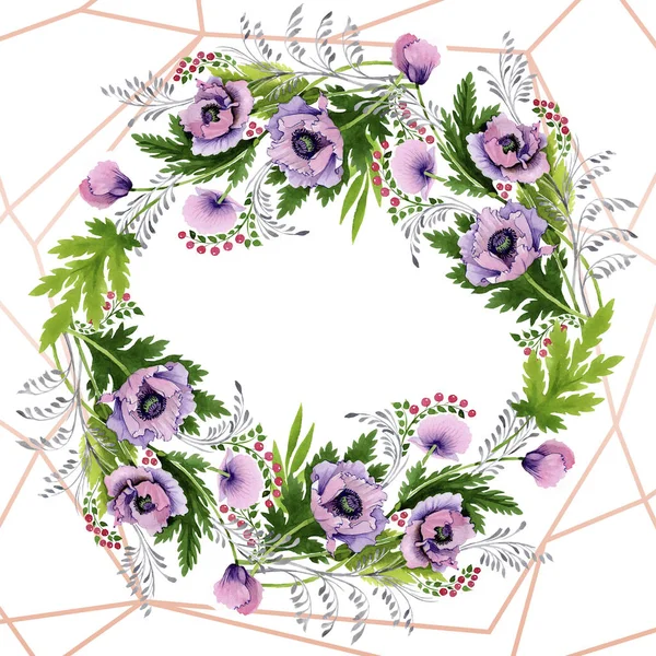 Coquelicots Roses Violets Isolés Sur Blanc Ensemble Illustration Fond Aquarelle — Photo