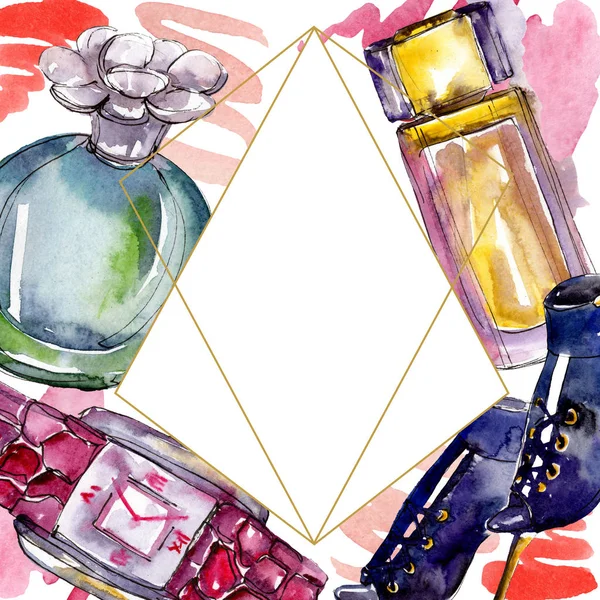 Parfume Watch Shoes Bag Sketch Fashion Glamour Illustration Watercolor Style — Stock Photo, Image