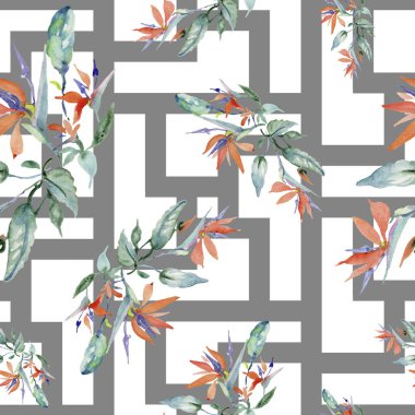 Buketler botanik çiçek. Vahşi bahar yaprak izole. Suluboya arka plan illüstrasyon küme. Suluboya çizim moda aquarelle. Sorunsuz arka plan deseni. Kumaş duvar kağıdı yazdırma doku.