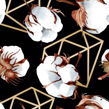 Pamuk botanik çiçek. Vahşi bahar yaprak izole. Suluboya resim kümesi. Suluboya çizim moda aquarelle izole. Sorunsuz arka plan deseni. Kumaş duvar kağıdı yazdırma doku.