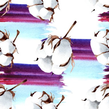 Pamuk botanik çiçek. Vahşi bahar yaprak izole. Suluboya resim kümesi. Suluboya çizim moda aquarelle izole. Sorunsuz arka plan deseni. Kumaş duvar kağıdı yazdırma doku.