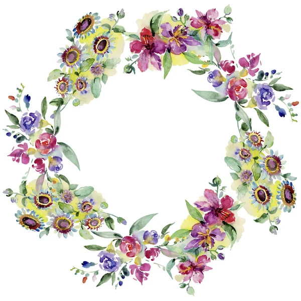 Blumensträuße Botanische Blume Wildes Frühlingsblatt Wildblume Isoliert Aquarell Hintergrundillustration Set — Stockfoto