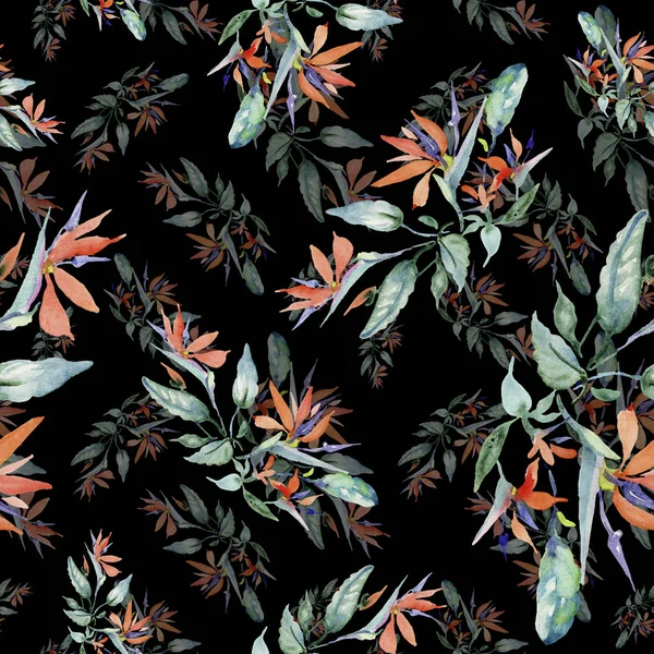 花束花植物花 被隔绝的狂放的春天叶子 水彩背景插图集 水彩画时尚水彩画 无缝的背景模式 织物壁纸打印纹理 — 图库照片