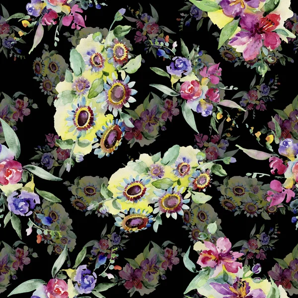 Blumensträuße Botanische Blume Wildes Frühlingsblatt Isoliert Aquarell Hintergrundillustration Set Aquarell — Stockfoto