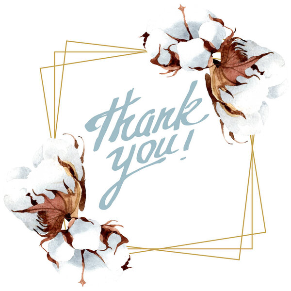 Cotton floral botanical flower. Wild spring leaf wildflower isolated. Watercolor background illustration set. Watercolour drawing fashion aquarelle isolated. Frame border ornament square.