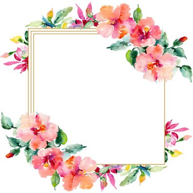 Kırmızı, sarı ve turuncu botanik çiçek buketleri. Vahşi bahar yaprak izole. Suluboya arka plan illüstrasyon küme. Suluboya çizim moda aquarelle. Çerçeve kenarlığı süsleme Meydanı.