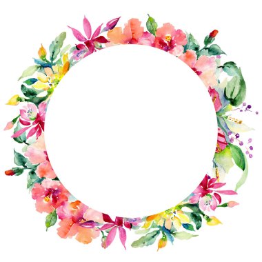 Kırmızı, sarı ve turuncu botanik çiçek buketleri. Vahşi bahar yaprak izole. Suluboya arka plan illüstrasyon küme. Suluboya çizim moda aquarelle. Çerçeve kenarlığı süsleme Meydanı.