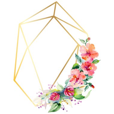Kırmızı, sarı ve turuncu botanik çiçek buketleri. Vahşi bahar yaprak izole. Suluboya arka plan illüstrasyon küme. Suluboya çizim moda aquarelle. Çerçeve kenarlığı süsleme Meydanı.