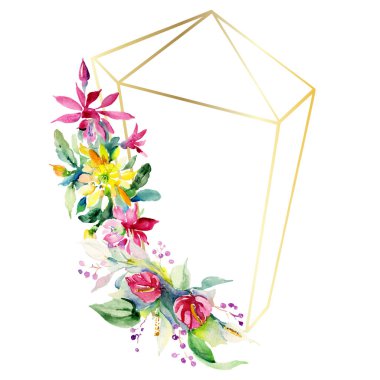 Kırmızı, sarı ve turuncu botanik çiçek buketleri. Vahşi bahar yaprak izole. Suluboya arka plan illüstrasyon küme. Suluboya çizim moda aquarelle. Çerçeve kenarlığı süsleme Meydanı.