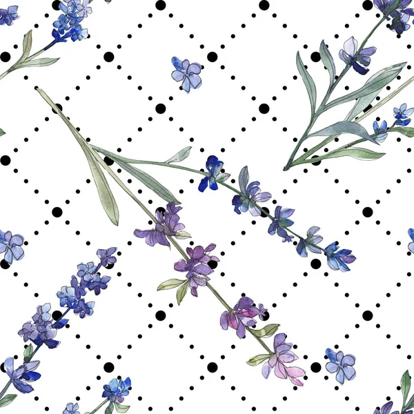 Purple lavender botanical flower. Wild spring leaf wildflower. Watercolor illustration set. Watercolour drawing fashion aquarelle isolated. Seamless background pattern. Fabric wallpaper print texture.