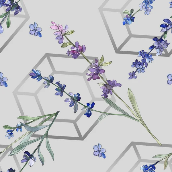 Purple lavender botanical flower. Wild spring leaf wildflower. Watercolor illustration set. Watercolour drawing fashion aquarelle isolated. Seamless background pattern. Fabric wallpaper print texture.