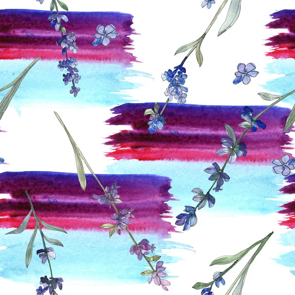 Purple lavender botanical flower. Wild spring leaf wildflower. Watercolor illustration set. Watercolour drawing fashion aquarelle isolated. Seamless background pattern. Fabric wallpaper print texture.