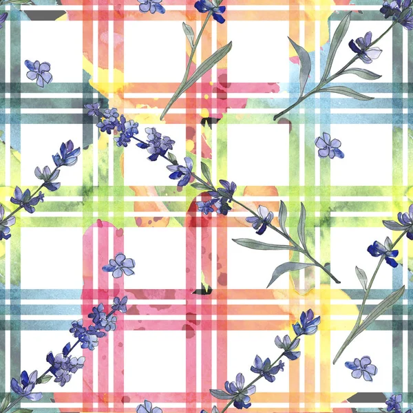 Purple lavender botanical flower. Wild spring leaf wildflower. Watercolor illustration set. Watercolour drawing fashion aquarelle isolated. Seamless background pattern. Fabric wallpaper print texture.