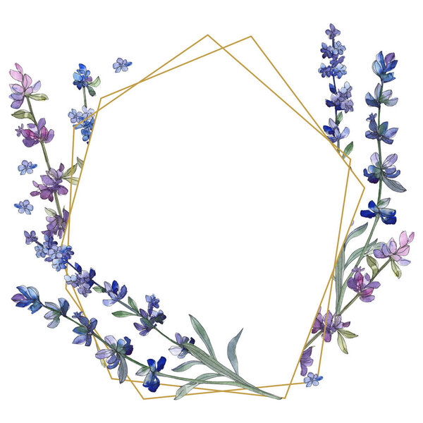 Purple lavender. Floral botanical flower. Wild spring leaf wildflower isolated. Watercolor background illustration set. Watercolour drawing fashion aquarelle isolated. Frame border ornament square.