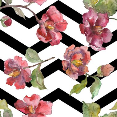 Kırmızı peonies suluboya resim ayarlayın. Sorunsuz arka plan deseni. Kumaş duvar kağıdı yazdırma doku.