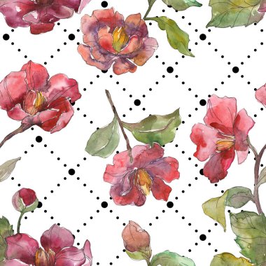 Kırmızı peonies suluboya resim ayarlayın. Sorunsuz arka plan deseni. Kumaş duvar kağıdı yazdırma doku.