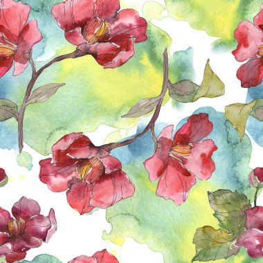 Kırmızı peonies suluboya resim ayarlayın. Sorunsuz arka plan deseni. Kumaş duvar kağıdı yazdırma doku.
