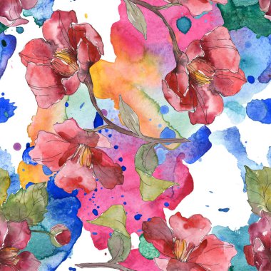 Kırmızı peonies suluboya resim ayarlayın. Sorunsuz arka plan deseni. Kumaş duvar kağıdı yazdırma doku.
